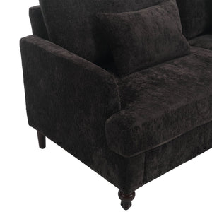 English Elm Mid Century Modern chenille loveseat with solid wood frame, detachable cushions, breathable fabric couch Black W395P151900