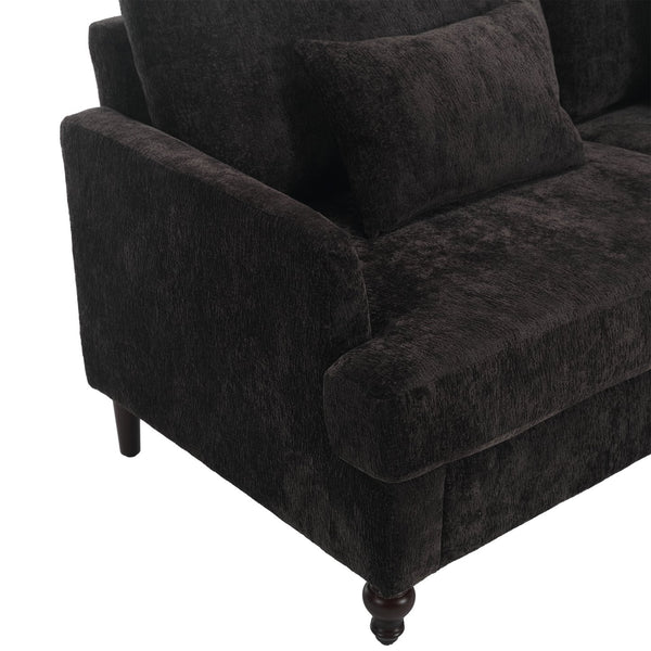 English Elm Mid Century Modern chenille loveseat with solid wood frame, detachable cushions, breathable fabric couch Black W395P151900