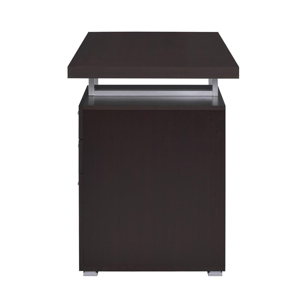 English Elm 3-Drawer Office Desk with Filing Cabinet and Two Silver-Handled Drawers for Organized Home Workspaces Cappuccino B016P163565