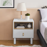 Hearth and Haven Hike Nightstand with Open Storage, Drawer and Leather Handle, White W1781P148617