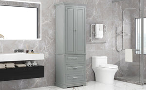 English Elm Tall Tall Storage Cabinet with Three Drawers and Doors for Bathroom or Office, Slim MDF Organizer Grey WF299282AAE