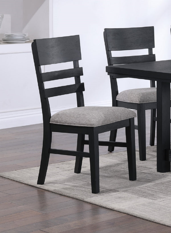 English Elm 2pc Modern Ladder Back Dining Chairs Set with Gray Fabric Seats, Wooden Frame, Easy Assembly, Stylish Transitional Design Black 42 L x 21.5 W x 19 H B011P162543