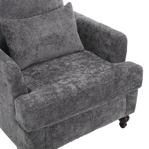 English Elm Wood Frame Armchair Tufted Chenille Lounge Chair with Ergonomic Back & Solid Wood Frame, Cozy Seat Gray W395P151908
