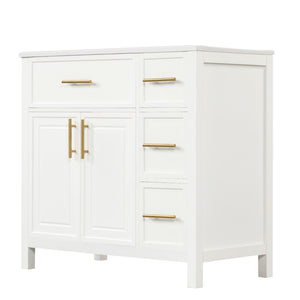 English Elm 36" Matte Freestanding Bathroom Vanity Solid Wood Cabinet Ceramic Sink Three Drawers White N725P364205K