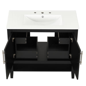 English Elm 36" Modern Black Bathroom Vanity with Ceramic Sink, Solid Wood & MDF, 2 Doors 2 Drawers Shelf WF319758AAB