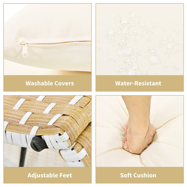 English Elm TOPMAX All-Weather Rattan Round Sectional Daybed with Retractable Canopy, Adjustable Table & Cushions Beige SP100023AAA