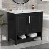 English Elm 36" Bathroom Vanity With Sink, Multi-Functional Bathroom Cabinet With Doors and Drawers, Mdf Frame and Mdf Board, Black