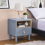 Hearth and Haven Hike Nightstand with Open Storage, Drawer and Leather Handle, Blue W1781P148618