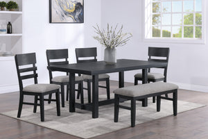 English Elm 6-Piece Counter Height Dining Set with Faux Marble Square Top, Upholstered Chairs & Bench, Solid Wood Frame Black,Gray 75.5 L x 43.5 W x 12 H B011S01523
