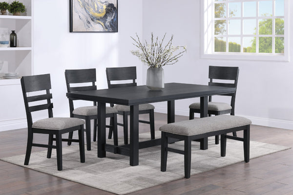 English Elm 6-Piece Counter Height Dining Set with Faux Marble Square Top, Upholstered Chairs & Bench, Solid Wood Frame Black,Gray 75.5 L x 43.5 W x 12 H B011S01523