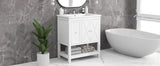 English Elm 30" Bathroom Vanity With Sink Top, Bathroom Vanity Cabinet With Two Doors and One Drawer, Mdf Boards, Solid Wood, One Package, White