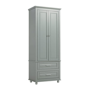 English Elm Tall Slim Storage Cabinet with Adjustable Shelves, 2 Drawers & Doors, Anti-Tip Design for Bathroom Grey WF299284AAE