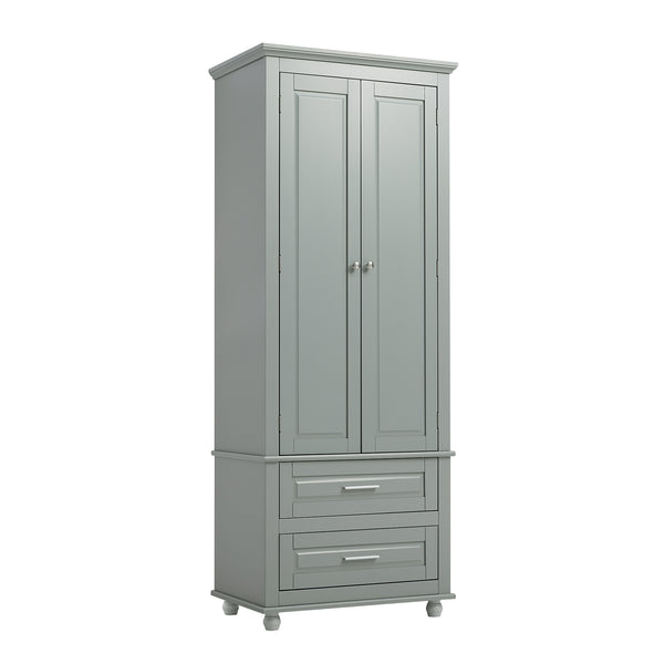 English Elm Tall Slim Storage Cabinet with Adjustable Shelves, 2 Drawers & Doors, Anti-Tip Design for Bathroom Grey WF299284AAE