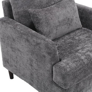 English Elm Wood Frame Armchair Ergonomic Tufted Chenille Lounge Chair with Studded Trim and Solid Wood Frame Gray W395P151908