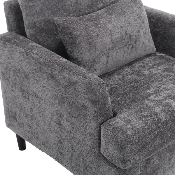 English Elm Wood Frame Armchair Ergonomic Tufted Chenille Lounge Chair with Studded Trim and Solid Wood Frame Gray W395P151908