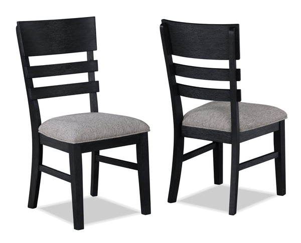 English Elm 2pc Modern Ladder Back Dining Chairs Set with Gray Fabric Seats, Wooden Frame, Easy Assembly, Stylish Transitional Design Black 42 L x 21.5 W x 19 H B011P162543