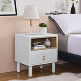 Hearth and Haven Hike Nightstand with Open Storage, Drawer and Leather Handle, White W1781P148617