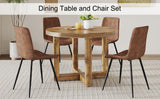 English Elm A Modern and Practical Circular Dining Table. Made Of Mdf Tabletop and Wooden Mdf Table Legs.A Set Of 4 Brown Cushioned Chairs In A Modern Medieval Style Restaurant. Ct-403 B0502A