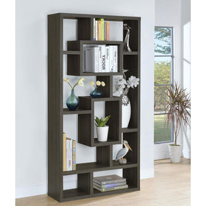 English Elm 10-Shelf Geometric Open Bookcase Weathered Grey — Backless Puzzle Profile, Modern Display Storage B016P163546