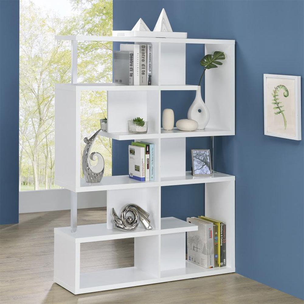English Elm 5-Tier Modern Bookcase White and Chrome – Multi-Size Shelves for Books, Binders & Decorative Storage (98) B016P162610