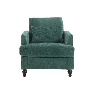 English Elm Wood Frame Armchair Tufted Chenille Lounge Chair with Ergonomic Back & Solid Wood Frame, Cozy Seat Emerald W395P151904