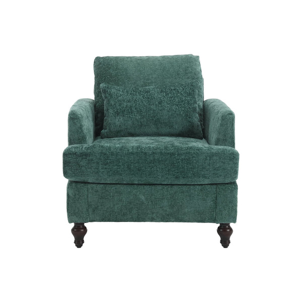 English Elm Wood Frame Armchair Tufted Chenille Lounge Chair with Ergonomic Back & Solid Wood Frame, Cozy Seat Emerald W395P151904