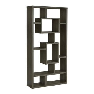 English Elm 10-Shelf Geometric Open Bookcase Weathered Grey — Backless Puzzle Profile, Modern Display Storage B016P163546