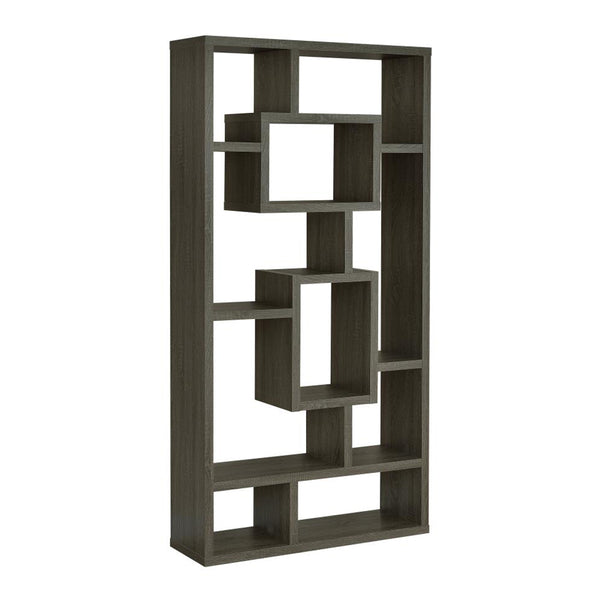 English Elm 10-Shelf Geometric Open Bookcase Weathered Grey — Backless Puzzle Profile, Modern Display Storage B016P163546