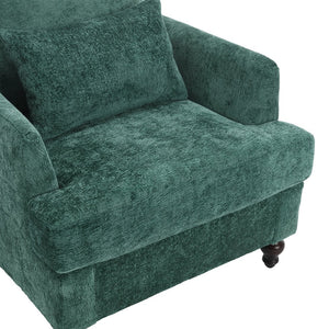 English Elm Wood Frame Armchair Ergonomic Tufted Chenille Lounge Chair with Studded Trim and Solid Wood Frame Emerald W395P151904
