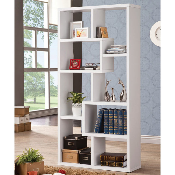 English Elm Multiple Geometric Rectangular 10-Shelf Bookcase White — Space-Saving Display, Sturdy Manufactured Wood Finish B016P162594