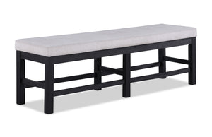 English Elm 1pc Black Finish Long Bench 60.3" x16" x19.3" Gray Upholstered Seat Modern Transitional Dining Accent B011P162541