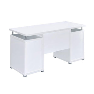English Elm 55-inch White Computer Desk with Slide-Out Keyboard Tray, Adjustable Shelf, File & Drawer Storage, Silver Metal Accents B016P210454