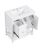 English Elm 30" Bathroom Vanity With Sink Top, Bathroom Vanity Cabinet With Two Doors and One Drawer, Mdf Boards, Solid Wood, One Package, White