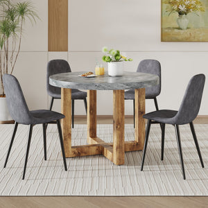 English Elm A Modern and Practical Circular Dining Table. Made Of Mdf Tabletop and Wooden Mdf Table Legs. A Set Of 4 Cushioned Chairs. Ct-403 B0501A