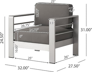 English Elm Christopher Knight Home® - CAPE Coral MP2 Club Chair Grey+Silver — Weatherproof Aluminum Frame, 6" Foam Cushions, 400lb Capacity N775P361604S