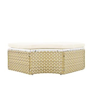 English Elm TOPMAX All-Weather Rattan Round Sectional Daybed with Retractable Canopy, Adjustable Table & Cushions Beige SP100023AAA