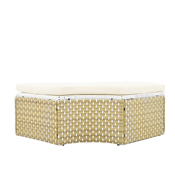 English Elm TOPMAX All-Weather Rattan Round Sectional Daybed with Retractable Canopy, Adjustable Table & Cushions Beige SP100023AAA