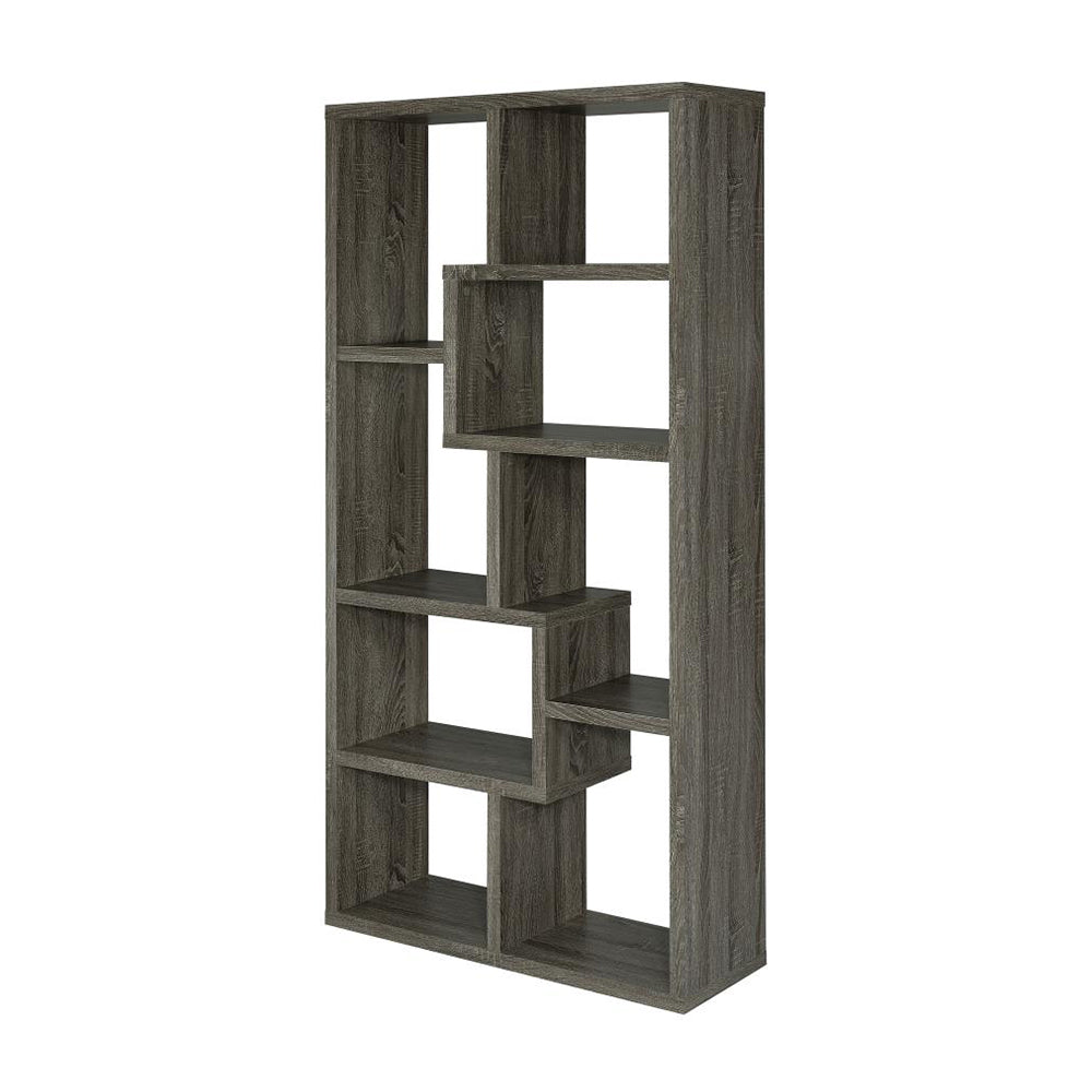 English Elm Rectangular geometric 10-shelf bookcase in Weathered Grey — versatile display, durable engineered wood finish B016P163520