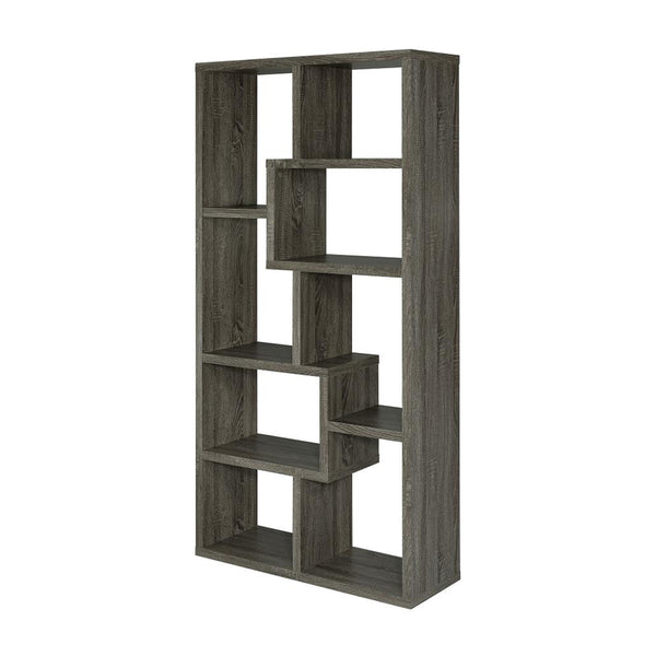 English Elm Rectangular geometric 10-shelf bookcase in Weathered Grey — versatile display, durable engineered wood finish B016P163520