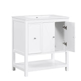 English Elm 30" Bathroom Vanity With Sink Top, Bathroom Vanity Cabinet With Two Doors and One Drawer, Mdf Boards, Solid Wood, One Package, White