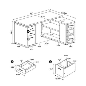 English Elm L-Shape Executive Workstation Desk With File Drawer, Open Shelves, Weathered Gray Finish, Durable Surface B016P163558