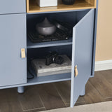 Hearth and Haven Hike Cabinet with 3 Open Storages, 3 Doors and Leather Handles, Blue W1781P148612