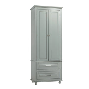 English Elm Tall Slim Storage Cabinet with Adjustable Shelves, 2 Drawers & Doors, Anti-Tip Design for Bathroom Grey WF299284AAE
