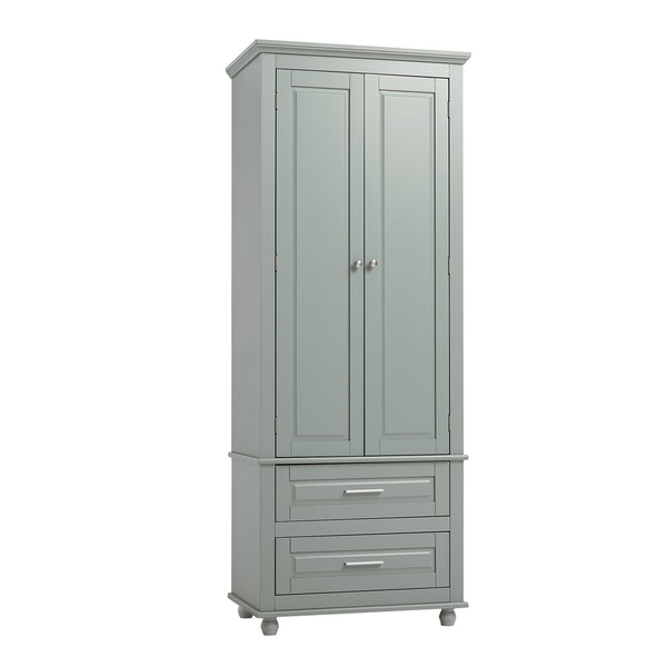 English Elm Tall Slim Storage Cabinet with Adjustable Shelves, 2 Drawers & Doors, Anti-Tip Design for Bathroom Grey WF299284AAE