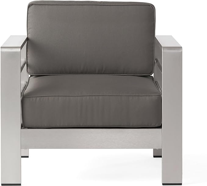 English Elm Christopher Knight Home® - CAPE Coral MP2 Club Chair Grey+Silver — Weatherproof Aluminum Frame, 6" Foam Cushions, 400lb Capacity N775P361604S