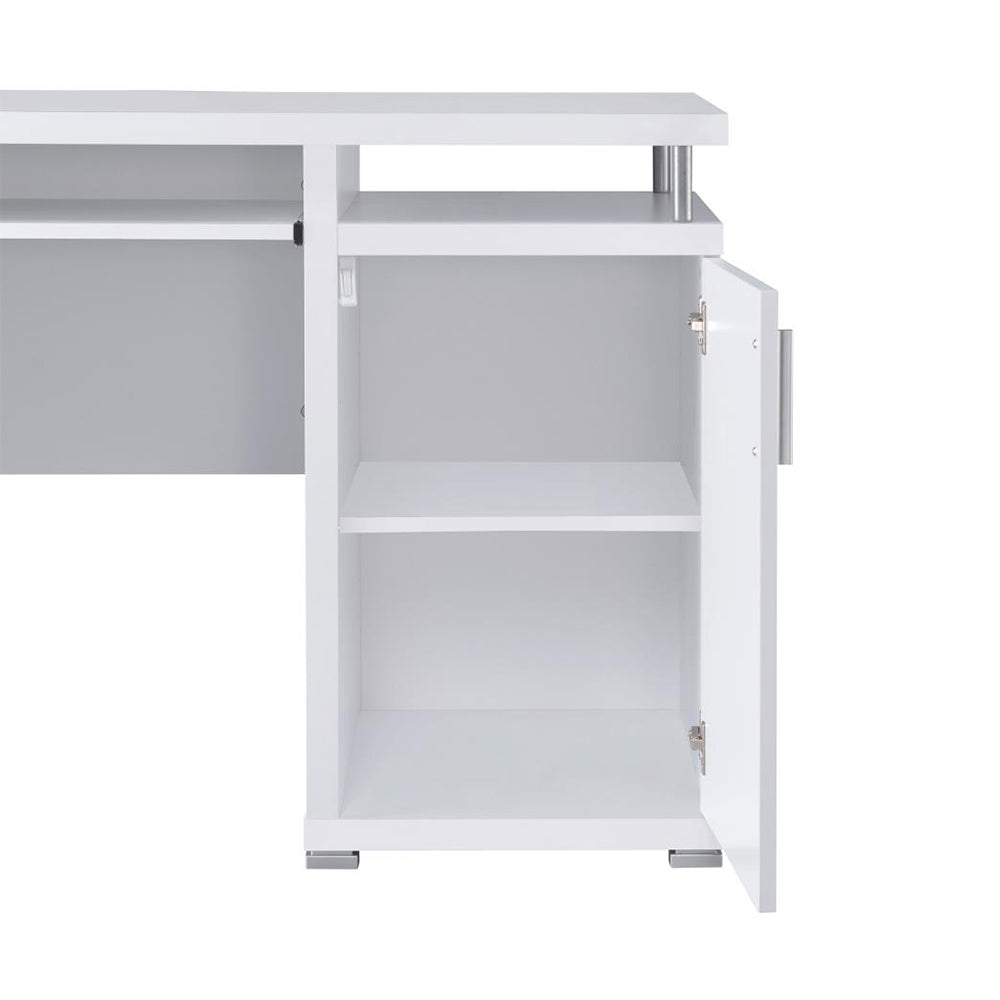 English Elm 55-inch White Computer Desk with Slide-Out Keyboard Tray, Adjustable Shelf, File & Drawer Storage, Silver Metal Accents B016P210454