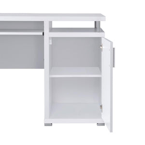 English Elm 55-inch White Computer Desk with Slide-Out Keyboard Tray, Adjustable Shelf, File & Drawer Storage, Silver Metal Accents B016P210454