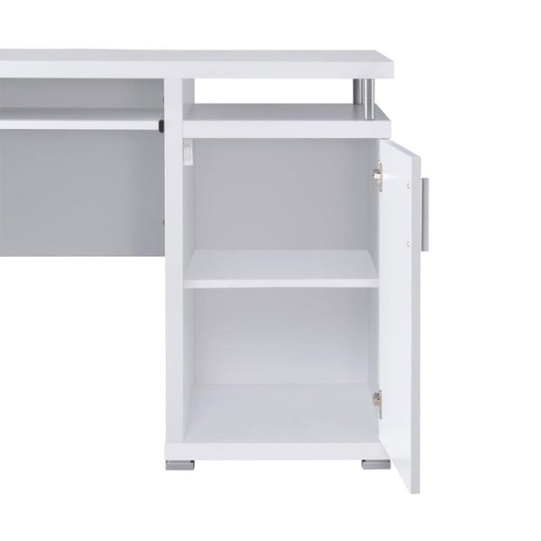English Elm 55-inch White Computer Desk with Slide-Out Keyboard Tray, Adjustable Shelf, File & Drawer Storage, Silver Metal Accents B016P210454