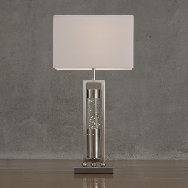 English Elm Modern Sparkling Water-Drop Table Lamp with Satin Finish Stand and Rectangular Shade for Mood Lighting Nickel 23.75 L x 17.75 W x 11.25 H B011P162525
