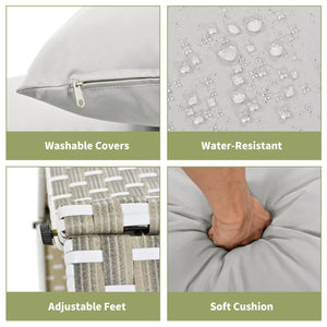 English Elm TOPMAX All-Weather Rattan Round Sectional Daybed with Retractable Canopy, Adjustable Table & Cushions Gray SP100023AAE